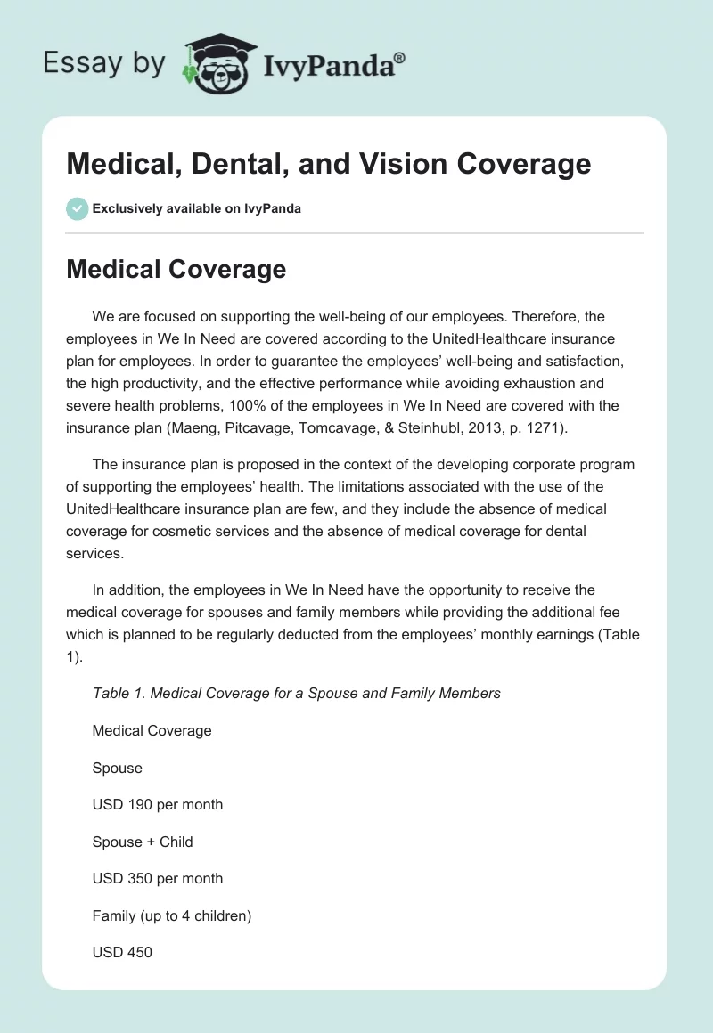 Medical, Dental, and Vision Coverage. Page 1