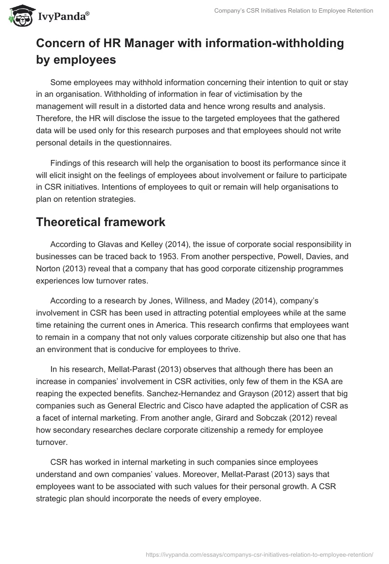 Company’s CSR Initiatives Relation to Employee Retention. Page 2