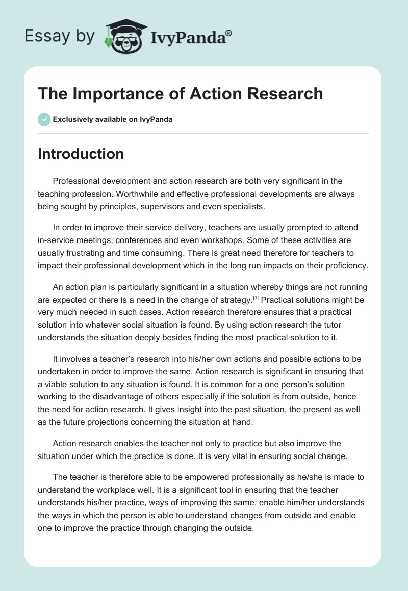 The Importance of Action Research. Page 1