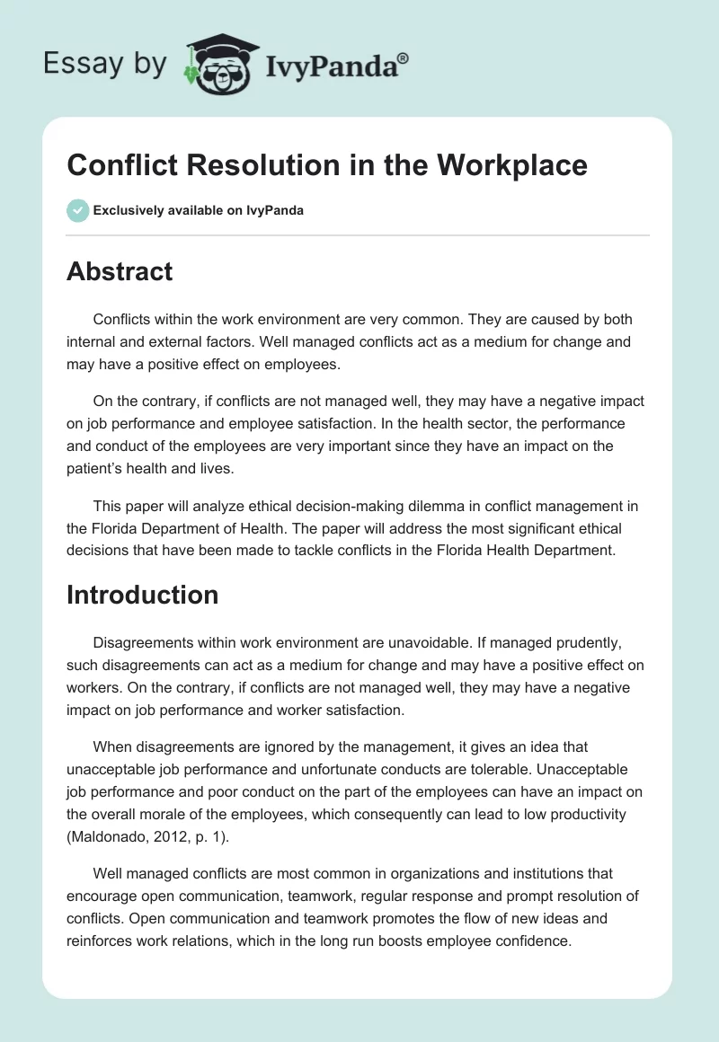 Conflict Resolution in the Workplace. Page 1