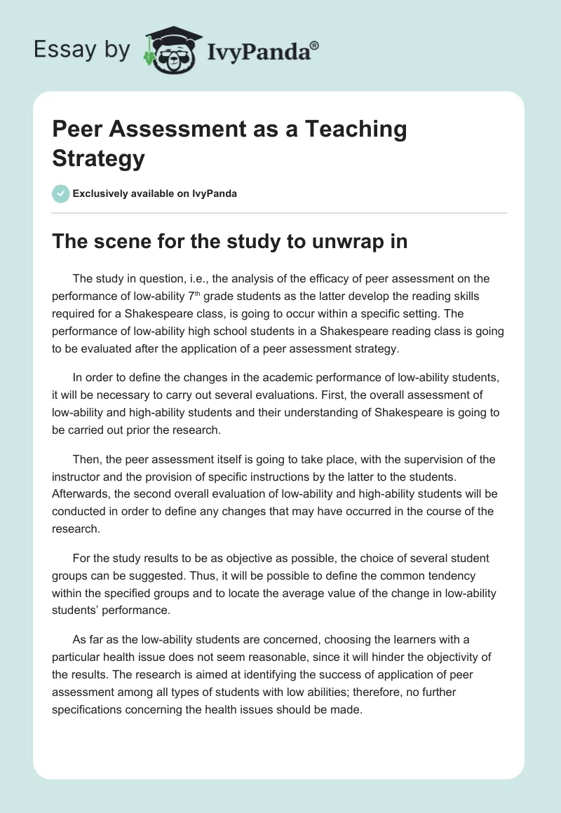 Peer Assessment as a Teaching Strategy. Page 1