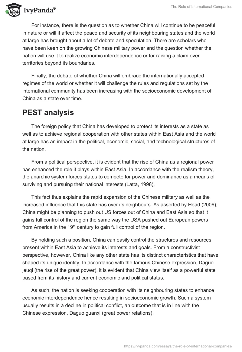 The Role of International Companies. Page 5