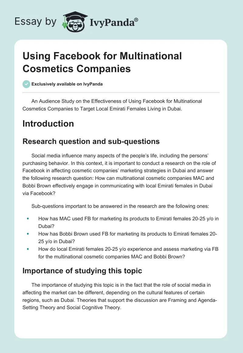 Using Facebook for Multinational Cosmetics Companies. Page 1