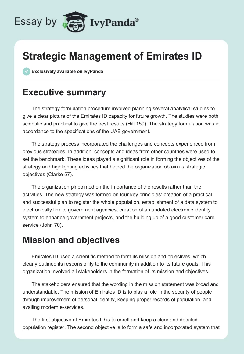 Strategic Management of Emirates ID. Page 1