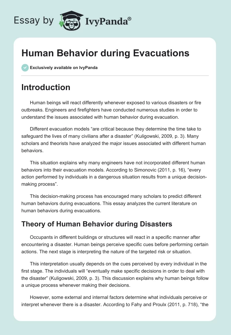 Human Behavior during Evacuations. Page 1