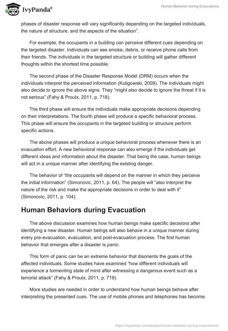 Human Behavior during Evacuations. Page 2