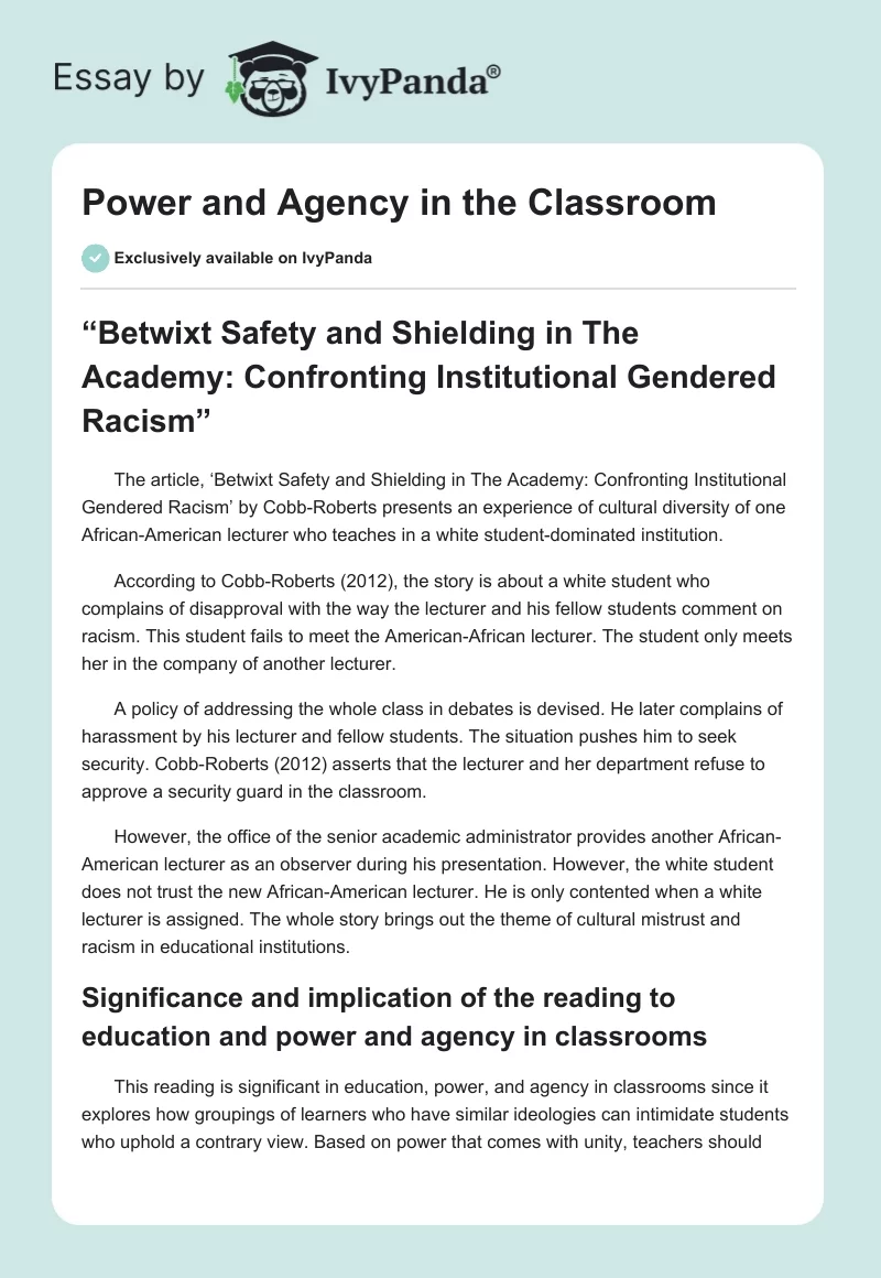 Power and Agency in the Classroom. Page 1