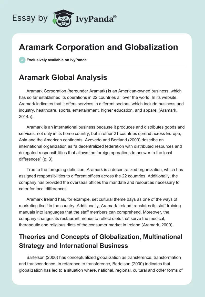 Aramark Corporation and Globalization. Page 1