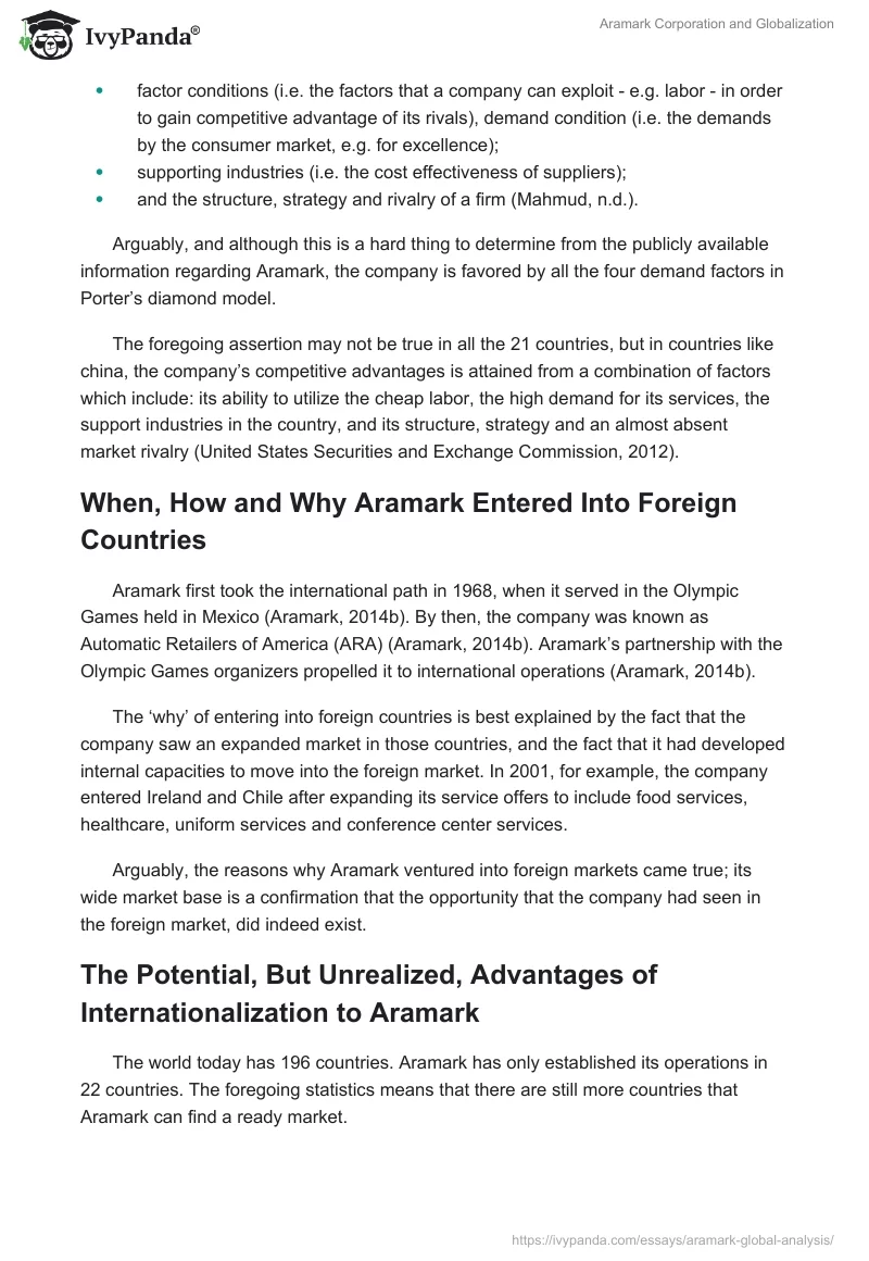 Aramark Corporation and Globalization. Page 3