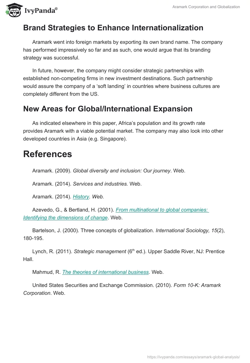 Aramark Corporation and Globalization. Page 5
