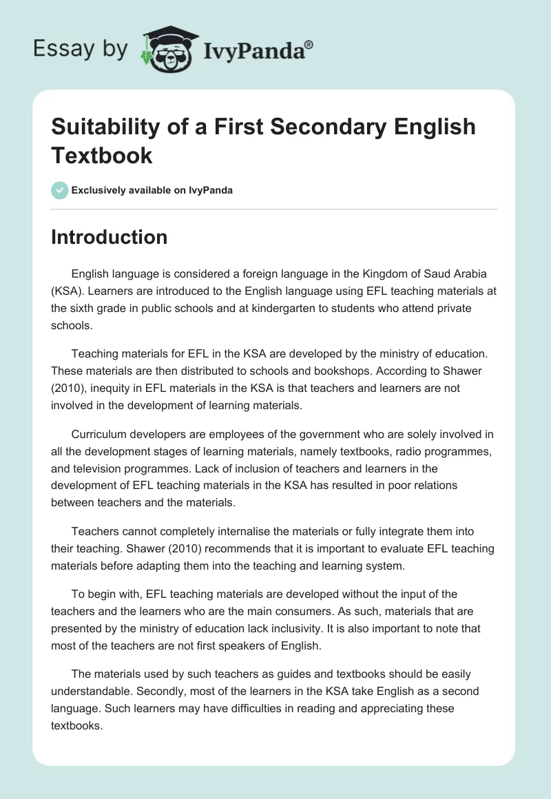 Suitability of a First Secondary English Textbook. Page 1