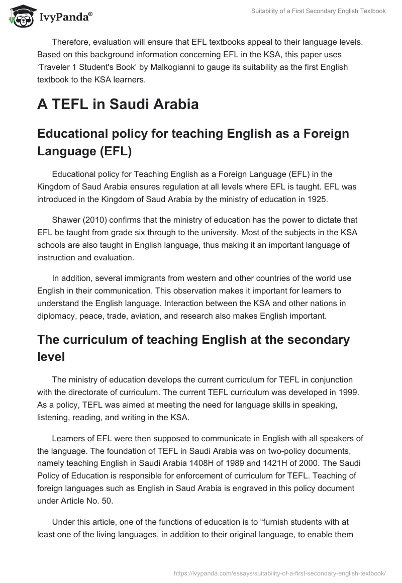 Suitability of a First Secondary English Textbook. Page 2