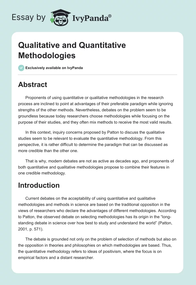 Qualitative and Quantitative Methodologies. Page 1