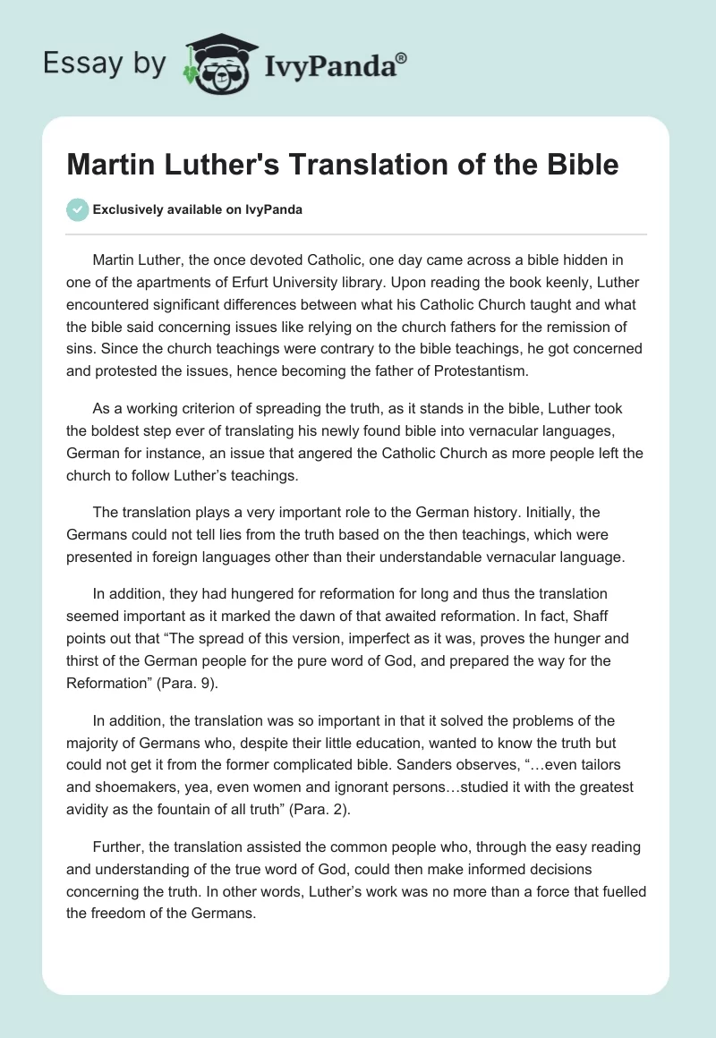 Martin Luther's Translation of the Bible. Page 1