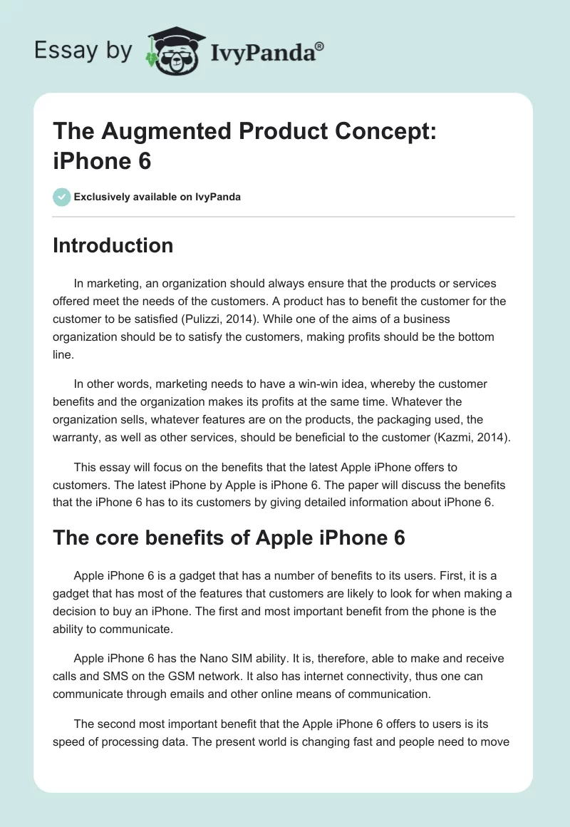 The Augmented Product Concept: iPhone 6. Page 1