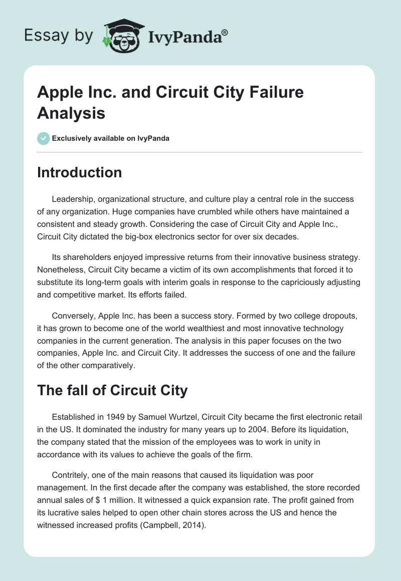 Apple Inc. and Circuit City Failure Analysis. Page 1