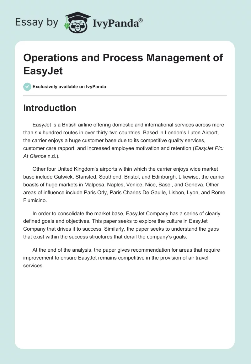 Operations and Process Management of EasyJet. Page 1