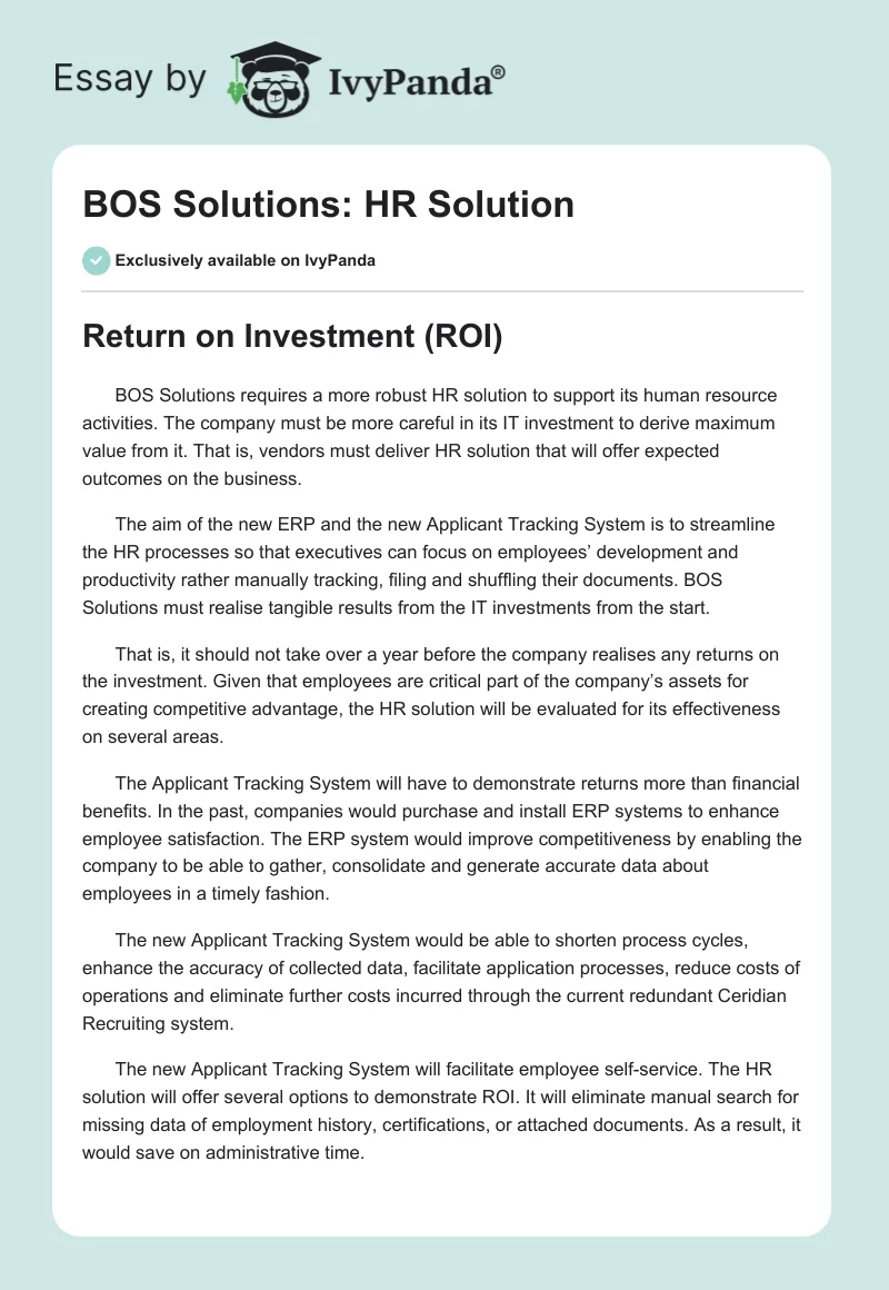 BOS Solutions: HR Solution. Page 1