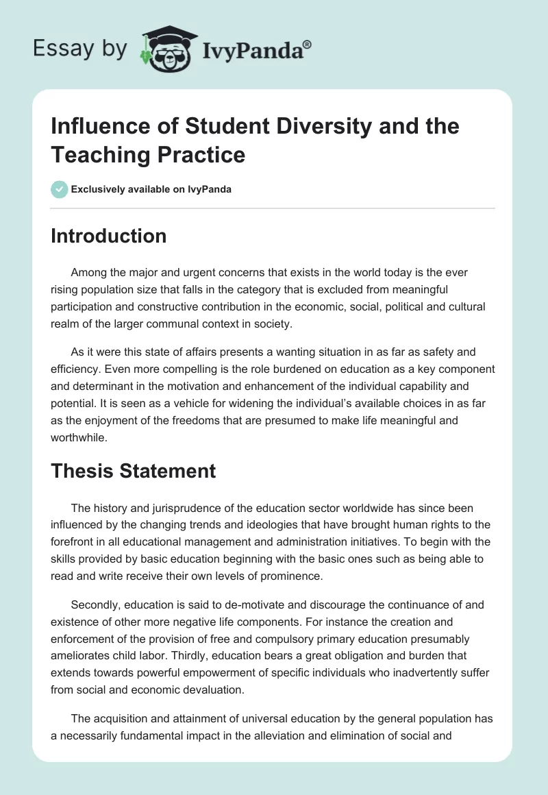 Influence of Student Diversity and the Teaching Practice. Page 1