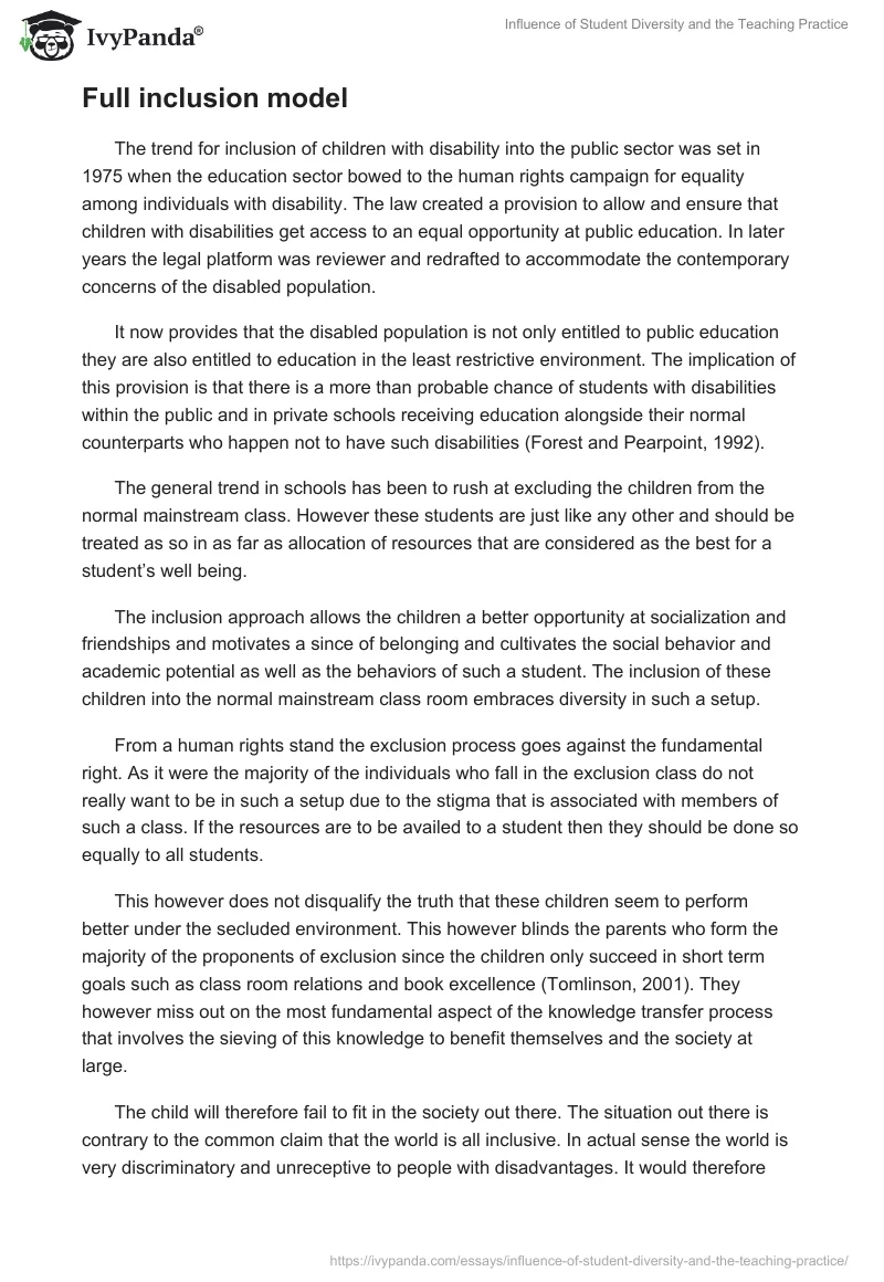 Influence of Student Diversity and the Teaching Practice. Page 5