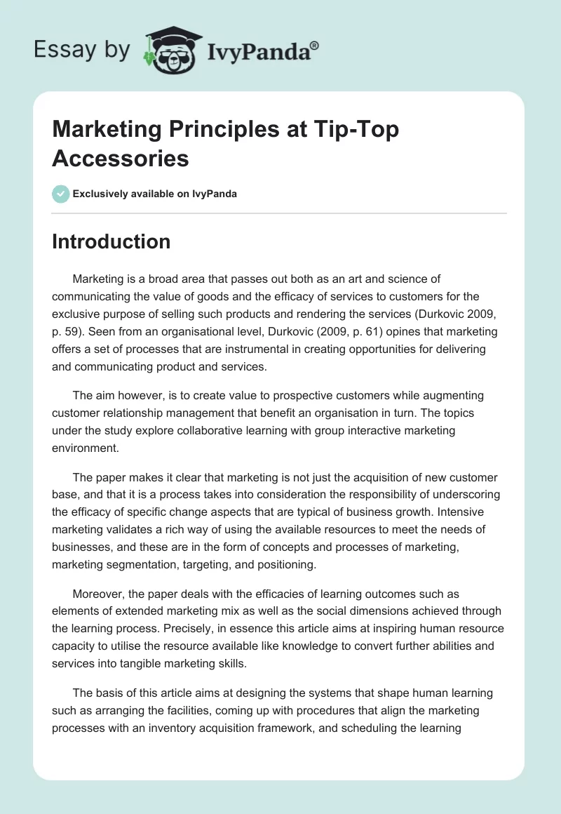 Marketing Principles at Tip-Top Accessories. Page 1