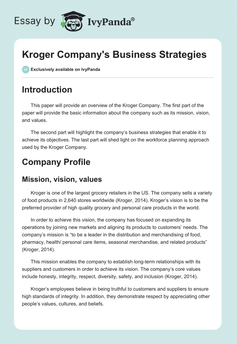 Kroger Company's Business Strategies. Page 1