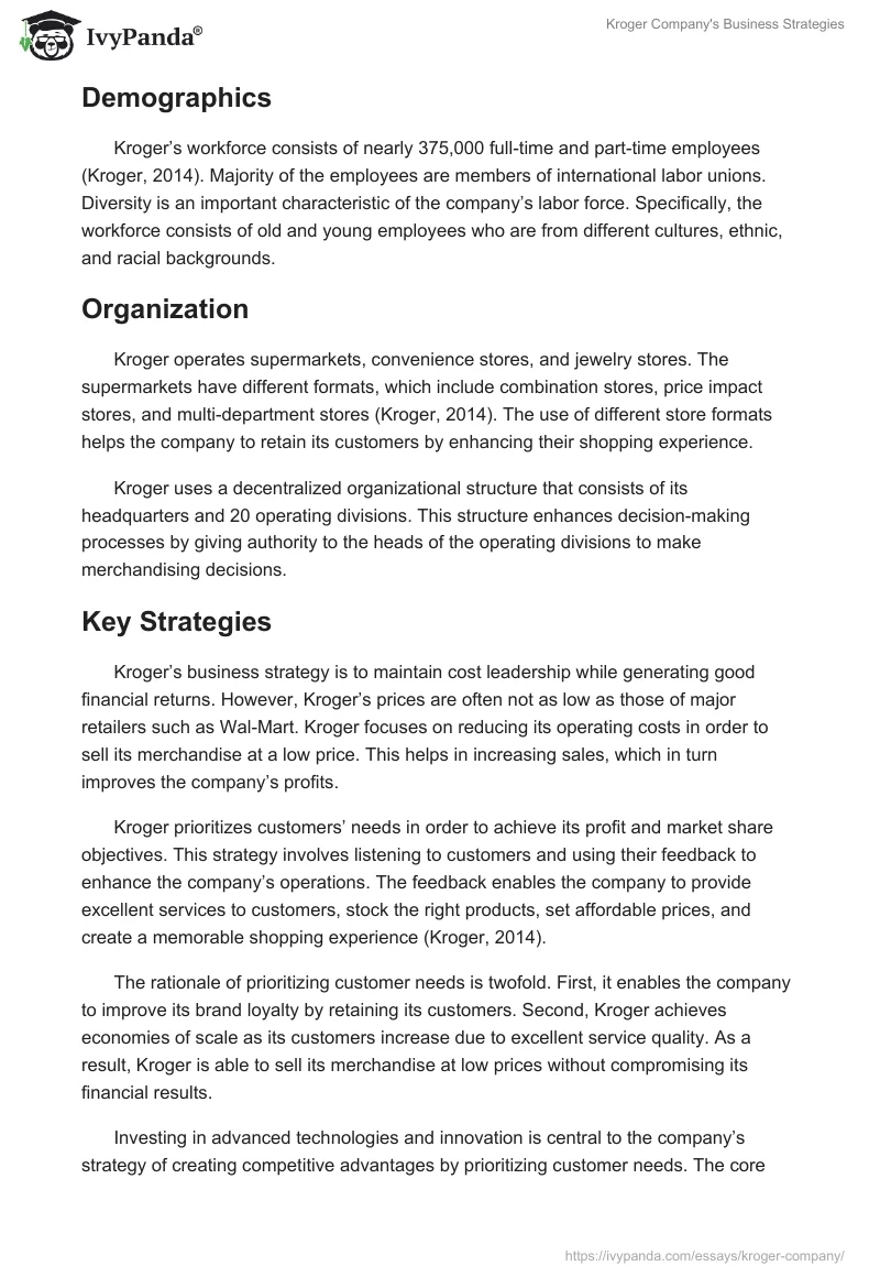 Kroger Company's Business Strategies. Page 2