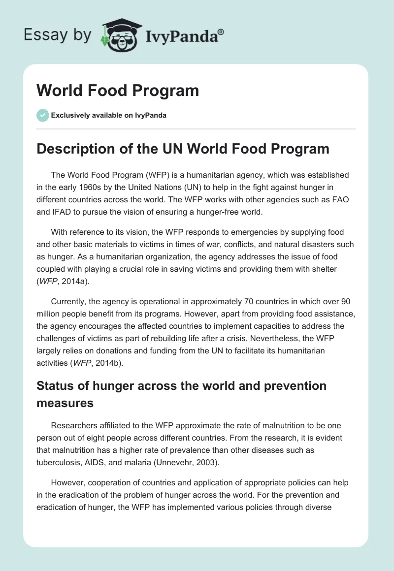 World Food Program. Page 1