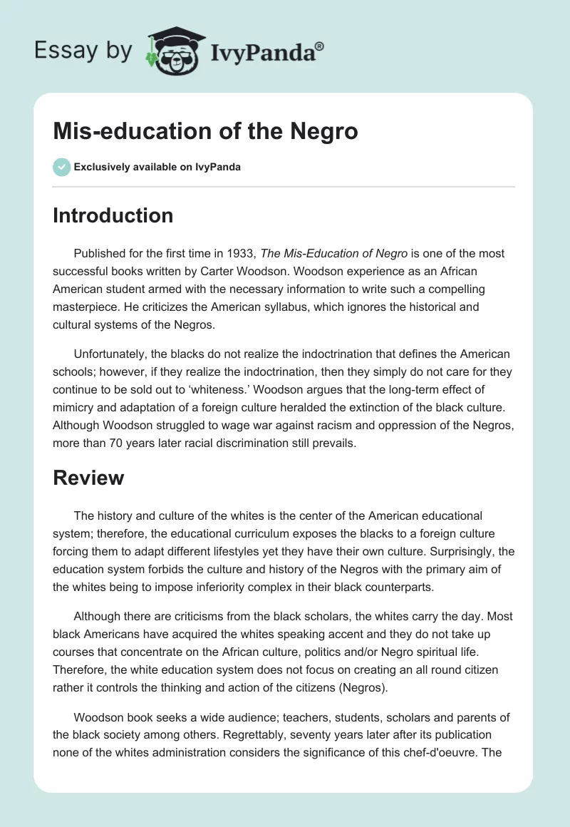 Mis-education of the Negro. Page 1