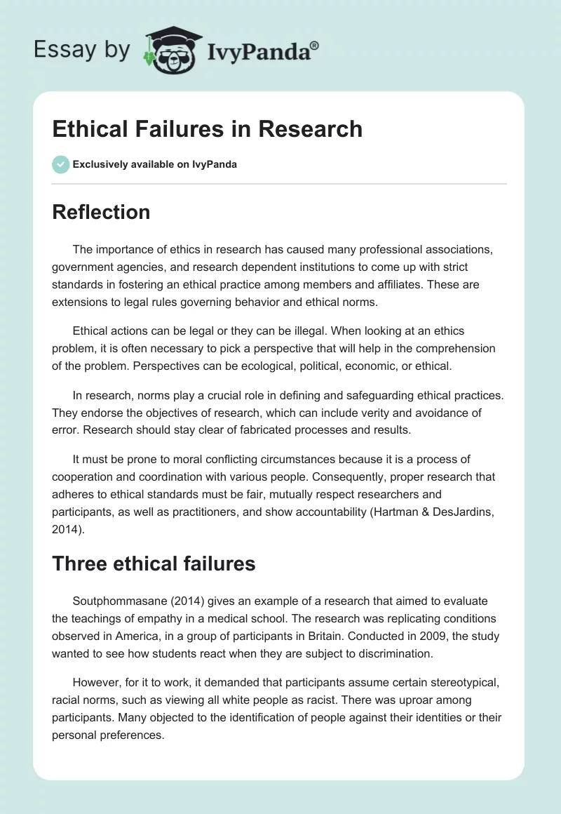 Ethical Failures in Research. Page 1