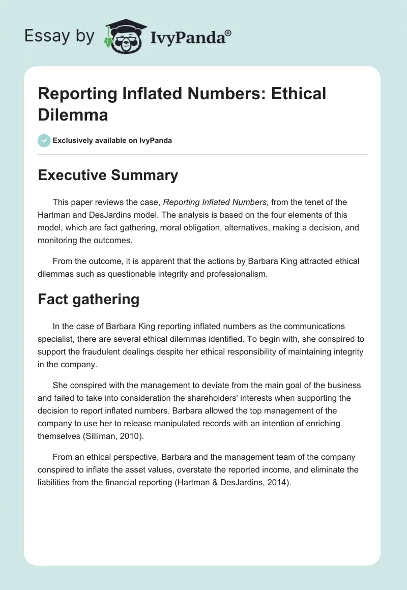Reporting Inflated Numbers: Ethical Dilemma. Page 1