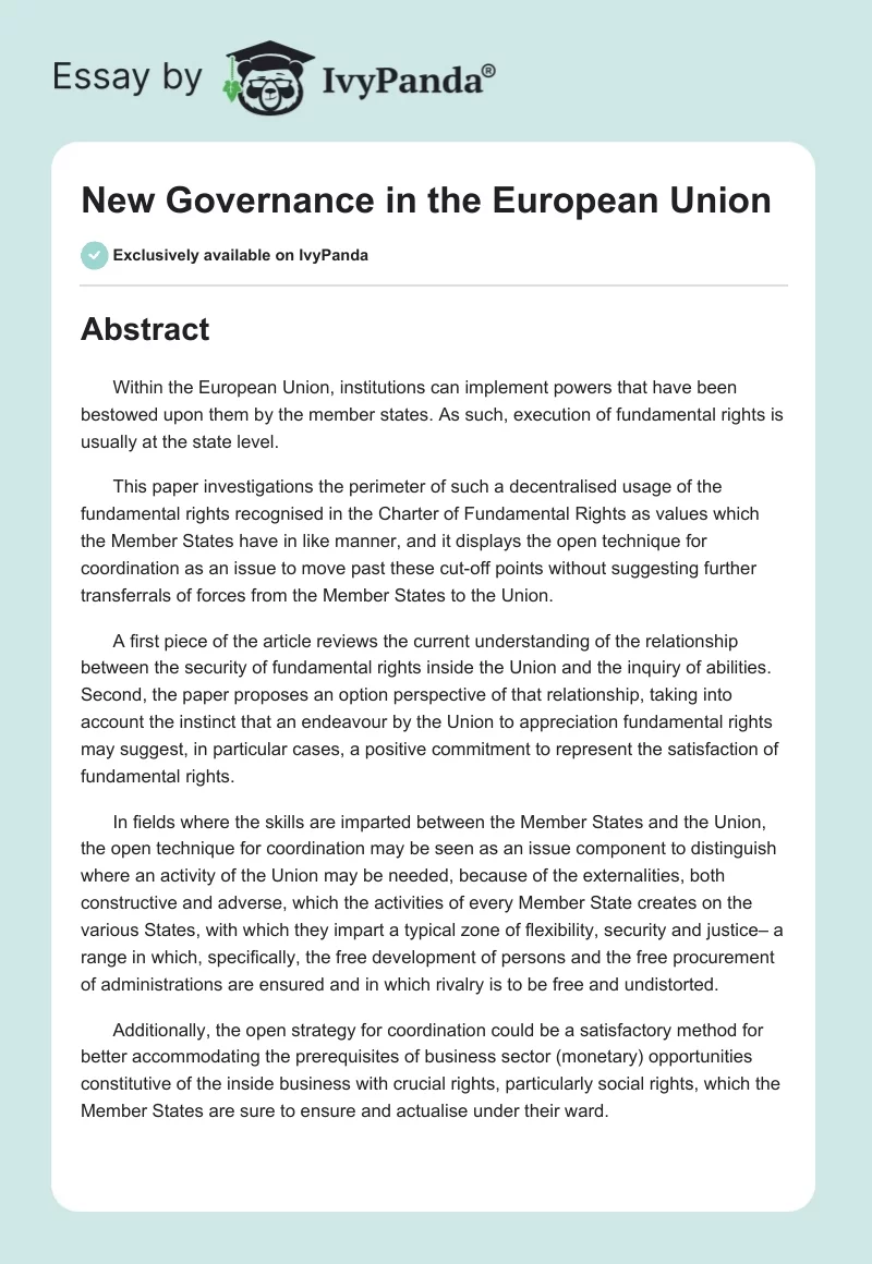 New Governance in the European Union. Page 1