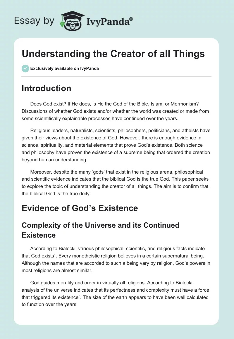 Understanding the Creator of all Things. Page 1