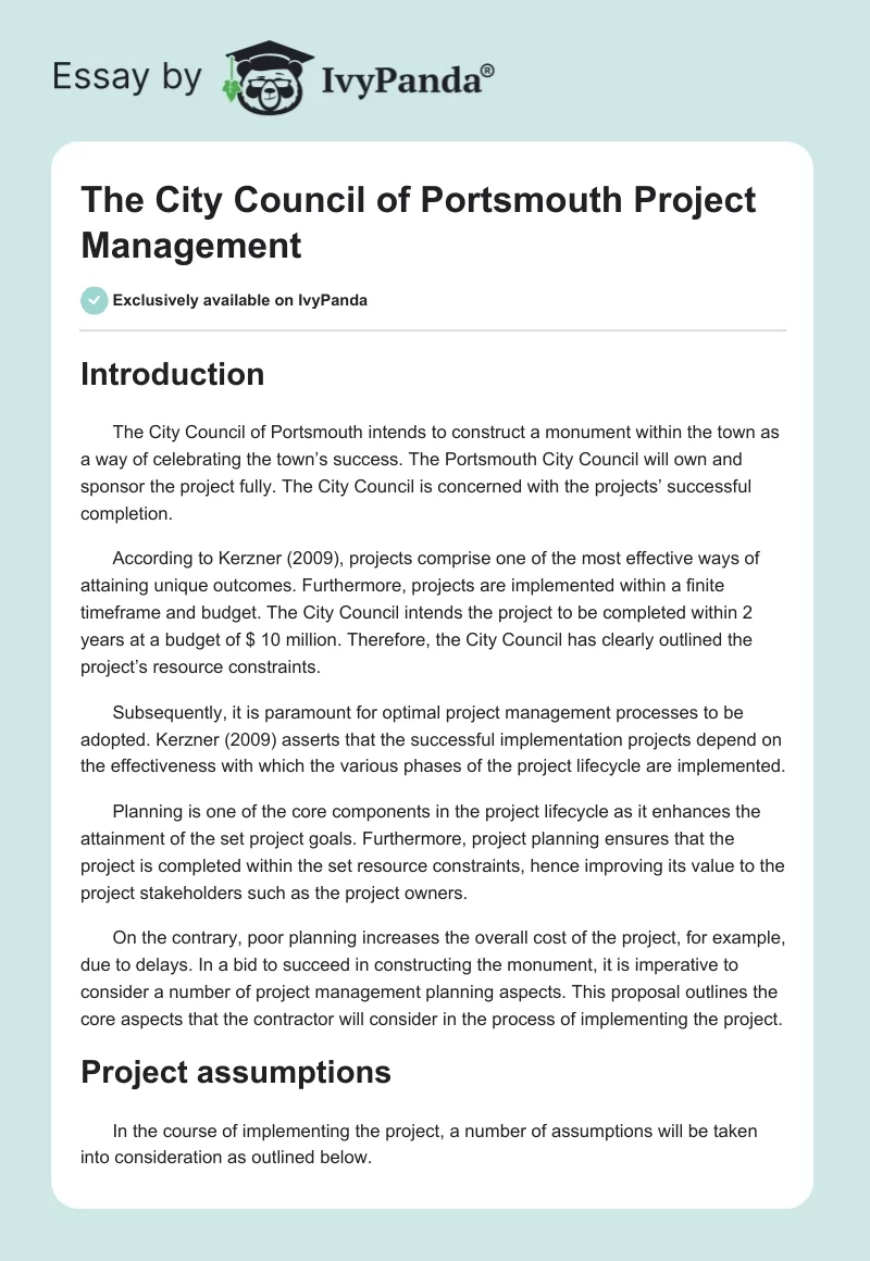The City Council of Portsmouth Project Management. Page 1