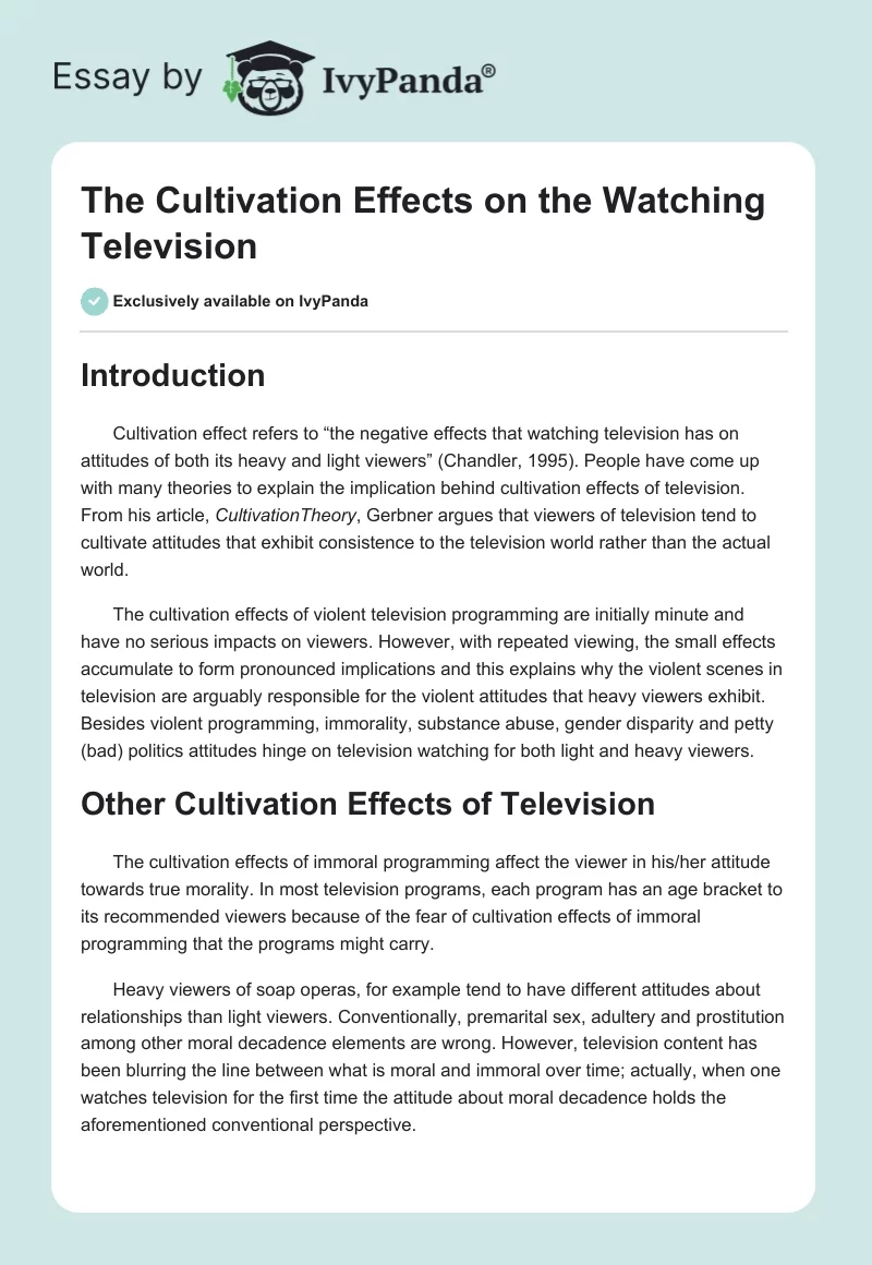 The Cultivation Effects on the Watching Television. Page 1