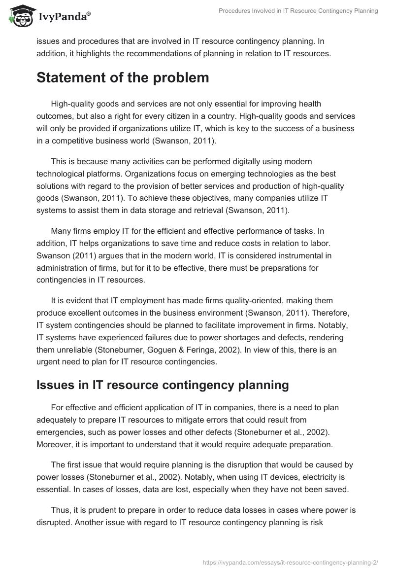 Procedures Involved in IT Resource Contingency Planning. Page 2