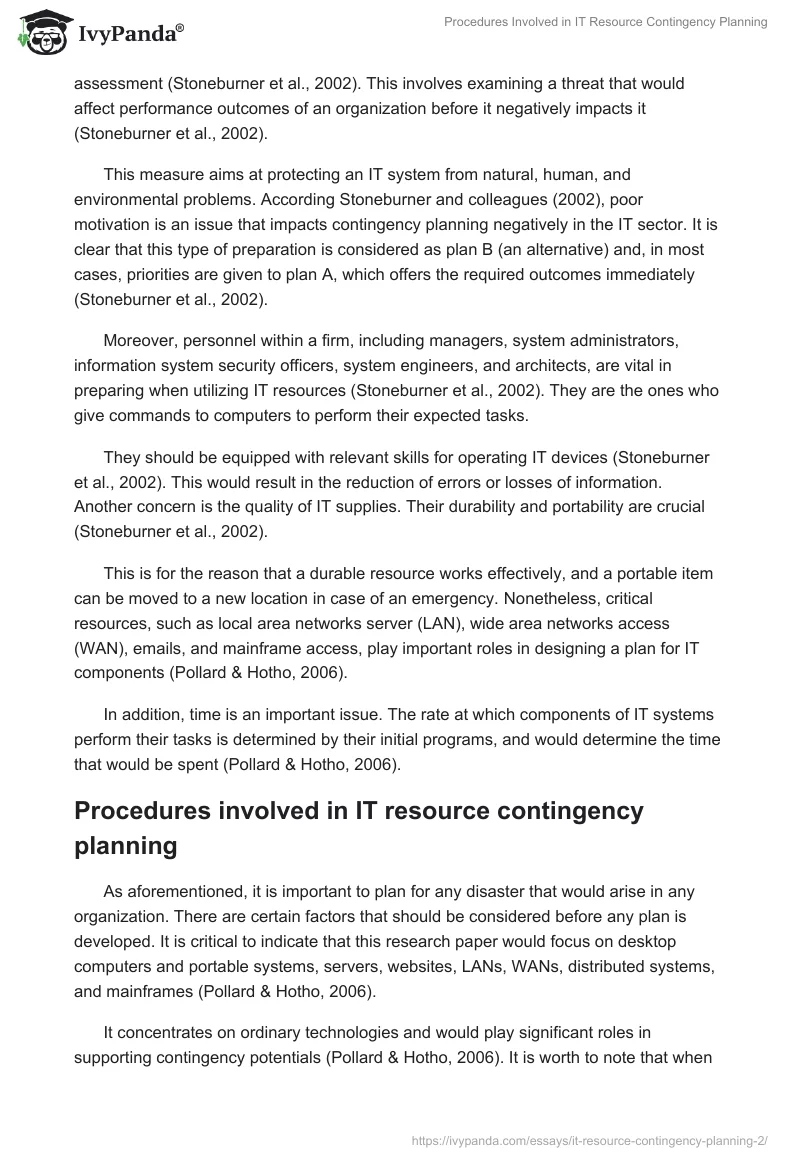 Procedures Involved in IT Resource Contingency Planning. Page 3