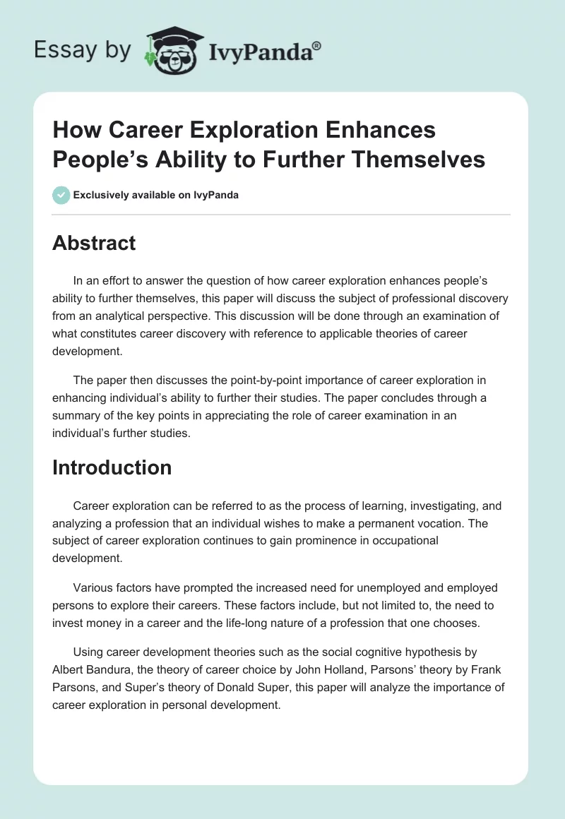 How Career Exploration Enhances People’s Ability to Further Themselves. Page 1