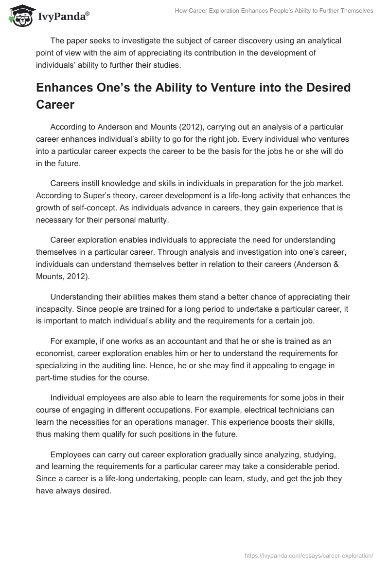 How Career Exploration Enhances People’s Ability to Further Themselves. Page 2