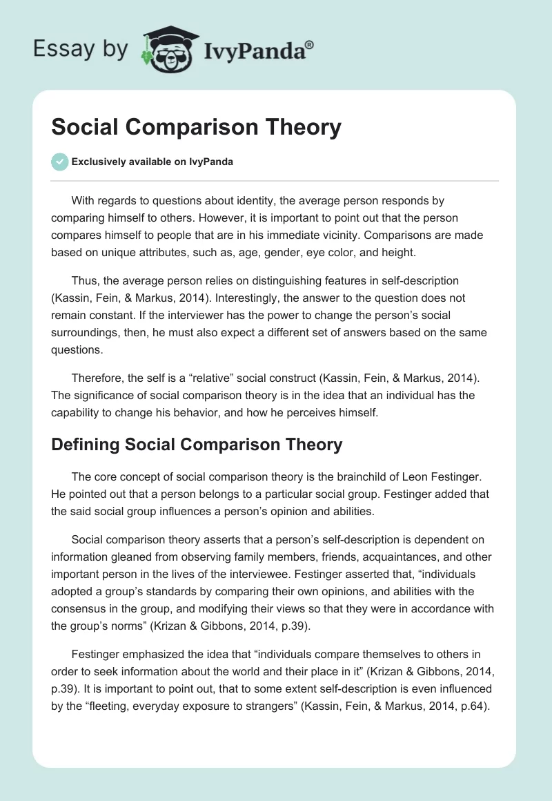 Social Comparison Theory. Page 1