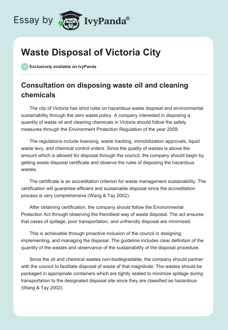 Waste Disposal of Victoria City. Page 1