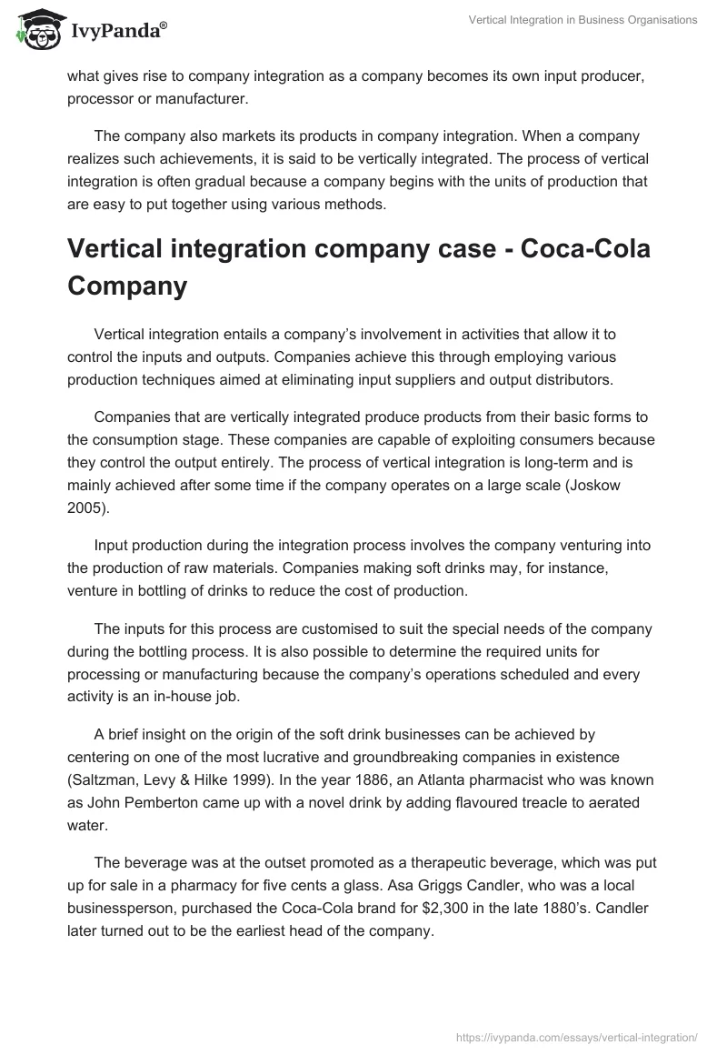Vertical Integration in Business Organisations. Page 2