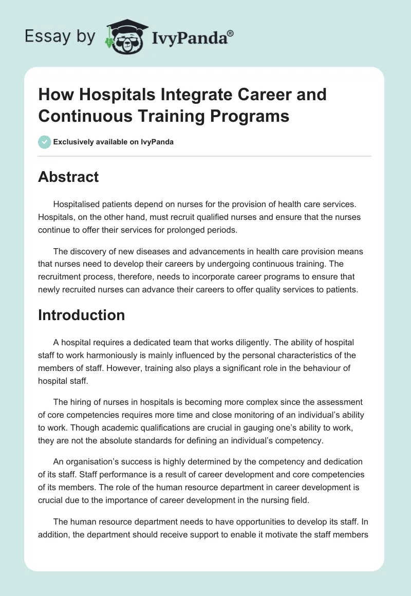 How Hospitals Integrate Career and Continuous Training Programs. Page 1