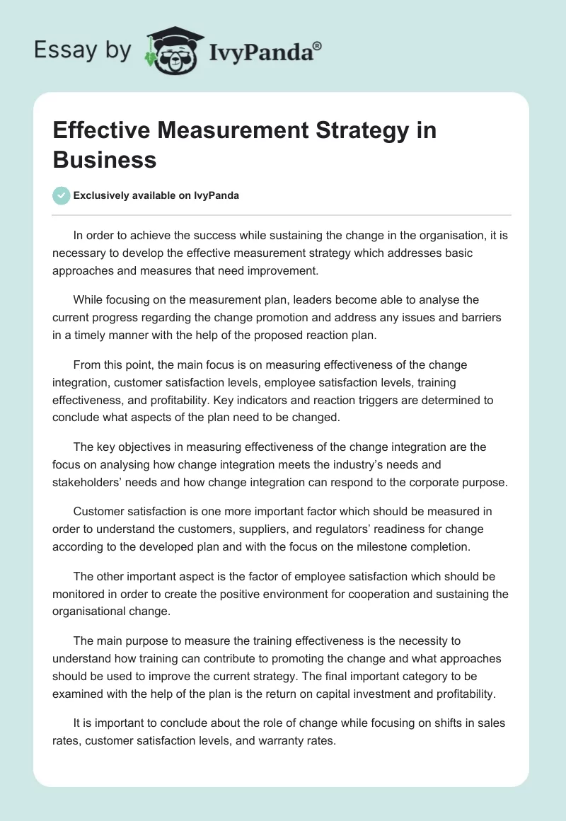 Effective Measurement Strategy in Business. Page 1