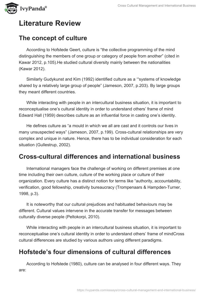 Cross Cultural Management and International Business. Page 2