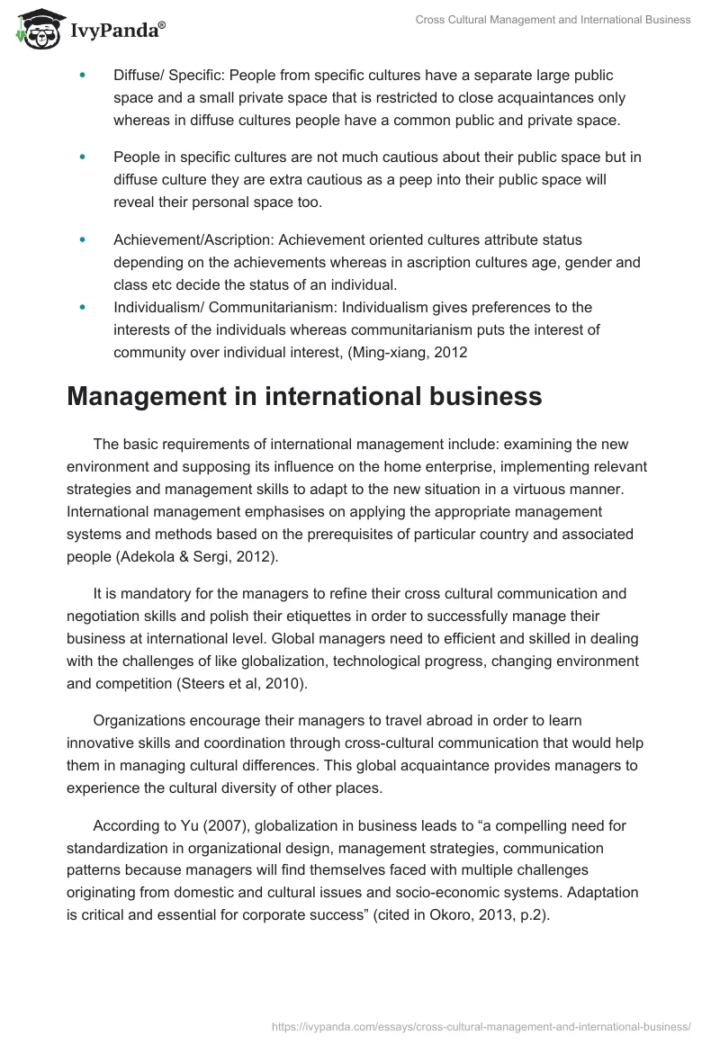 Cross Cultural Management and International Business. Page 5