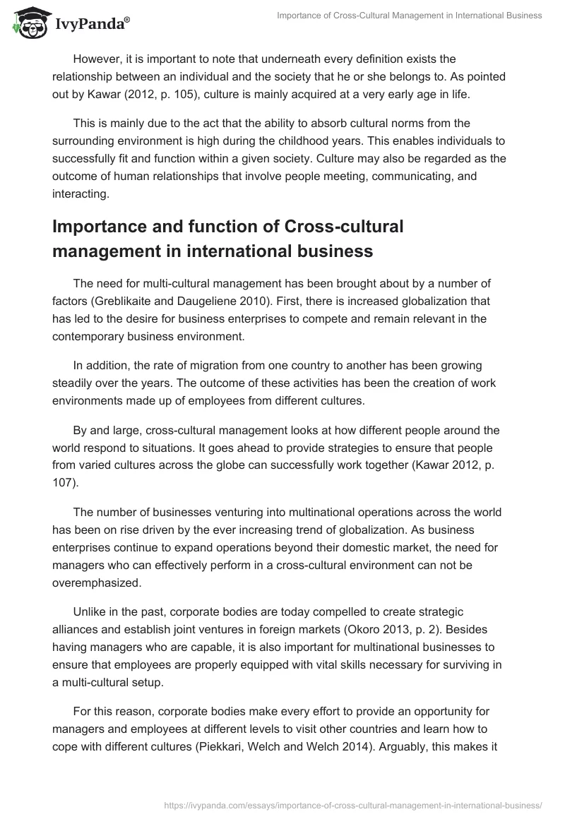Importance of Cross-Cultural Management in International Business. Page 2