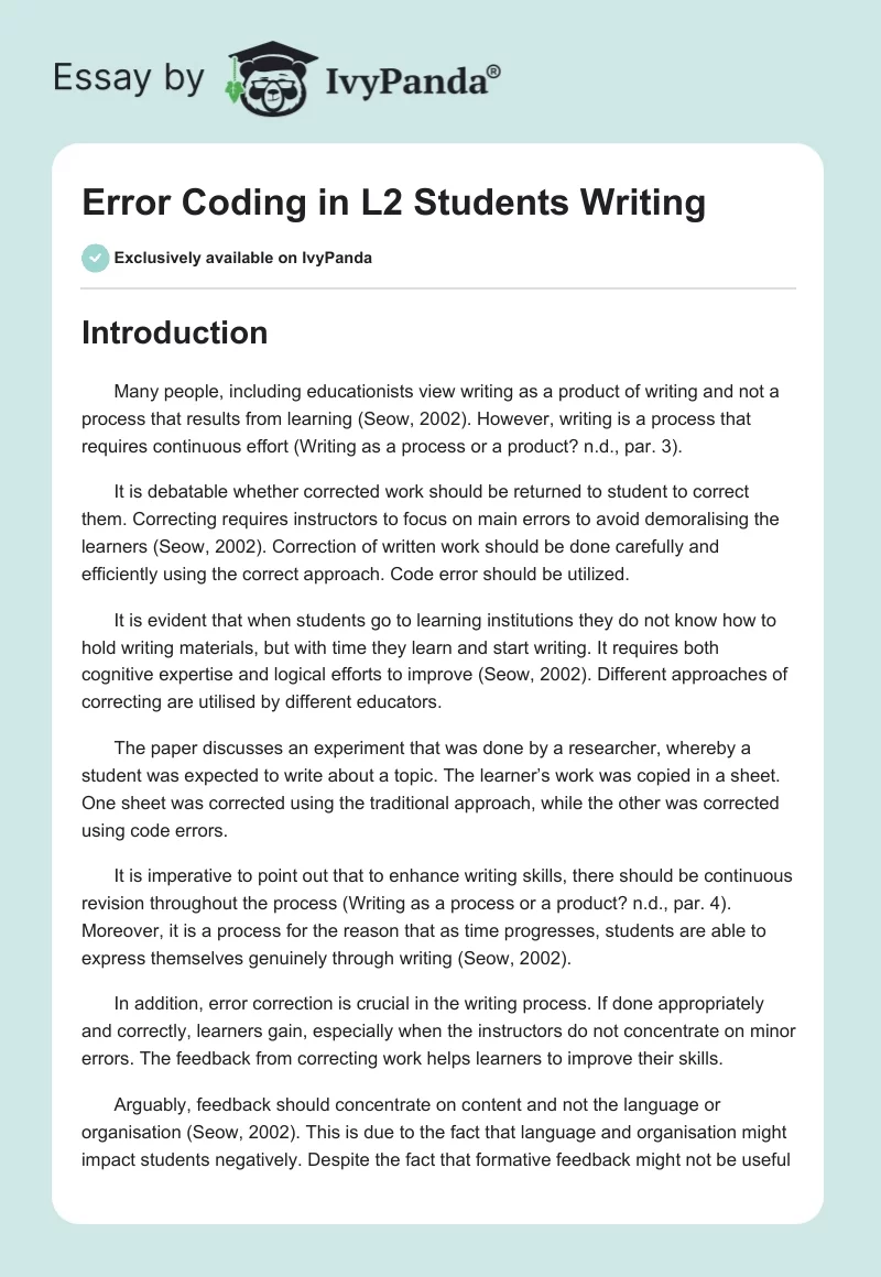 Error Coding in L2 Students Writing. Page 1