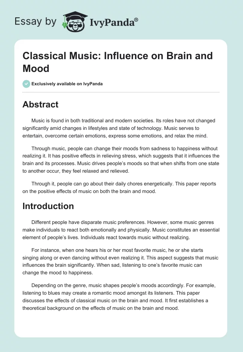 Classical Music: Influence on Brain and Mood. Page 1
