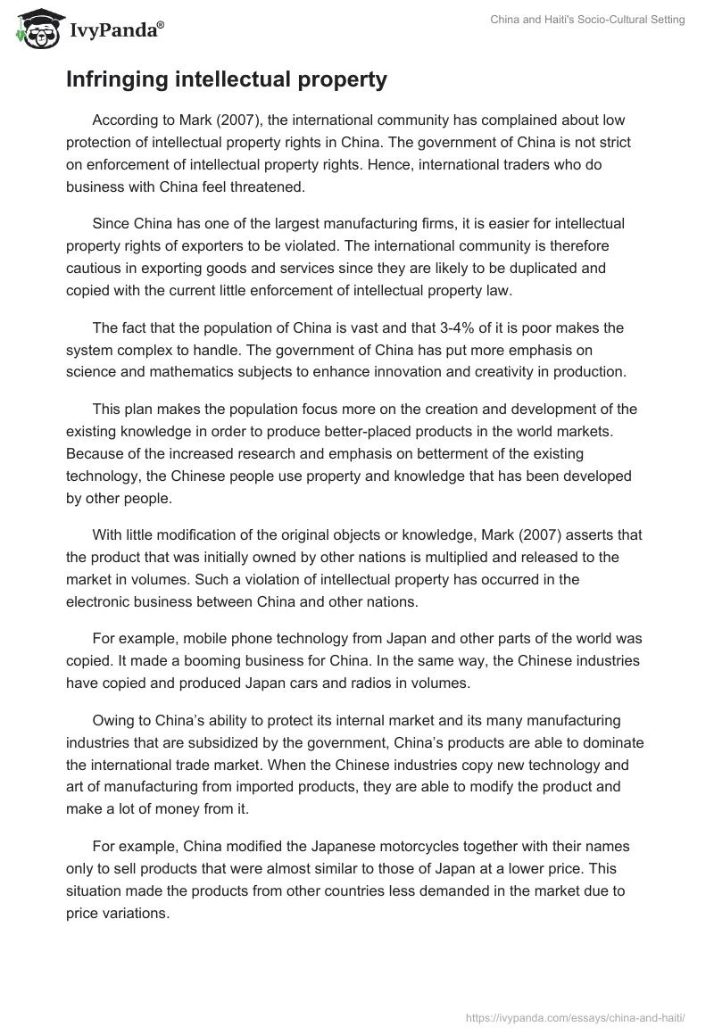 China and Haiti's Socio-Cultural Setting. Page 3